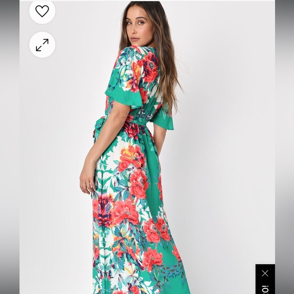 Lulu’s Still In Paradise Green Floral Print Maxi Dress- L - Picture 2 of 7